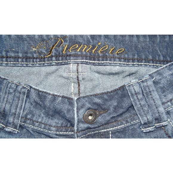 Rue21 Size 9/10 x 35" Thick Stitch Boot Cut Distressed Jeans blue 100% Cotton - Picture 4 of 11